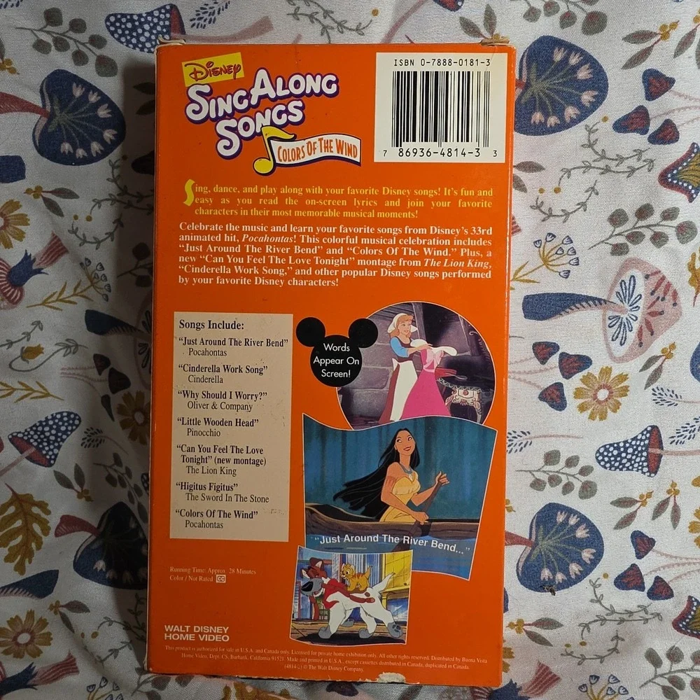 Disney VHS Kids Orange Pocahontas Colors of the Wind Sing Along Songs Vintage